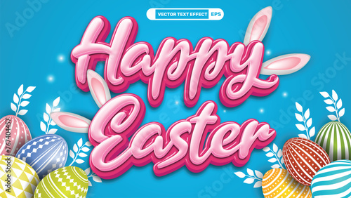 Easter day 3d editable text style effect template with easter day vector element and easter egg cartoon