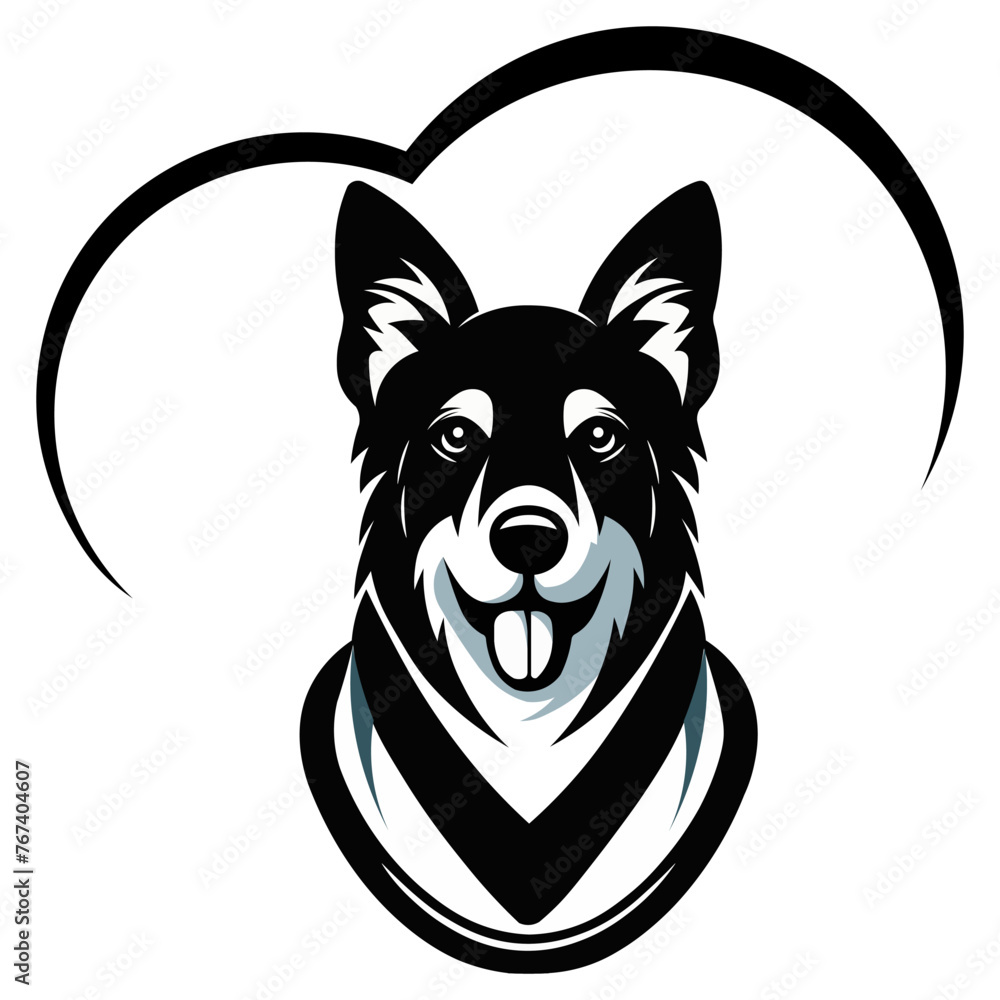 Veterinary clinic logo. Illustration of a dog and a modern designer referencing a heart. Black and white colors. Veterinary clinic logo. Illustration of a dog and a modern designer referencing a heart. Black and white colors.