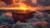  floating cargo containers from logistic cargo ship with wave after big storm.
