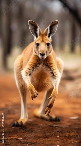Fast running Kangaroo, kangaroo, running kangaroo with motion blurred background © MrJeans
