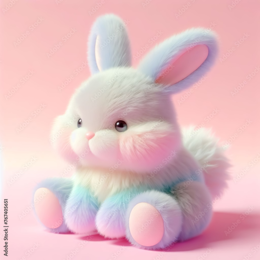 Fototapeta premium Cute furry rabbit, bunny toy in pastel colors. Toys for kids. AI generated