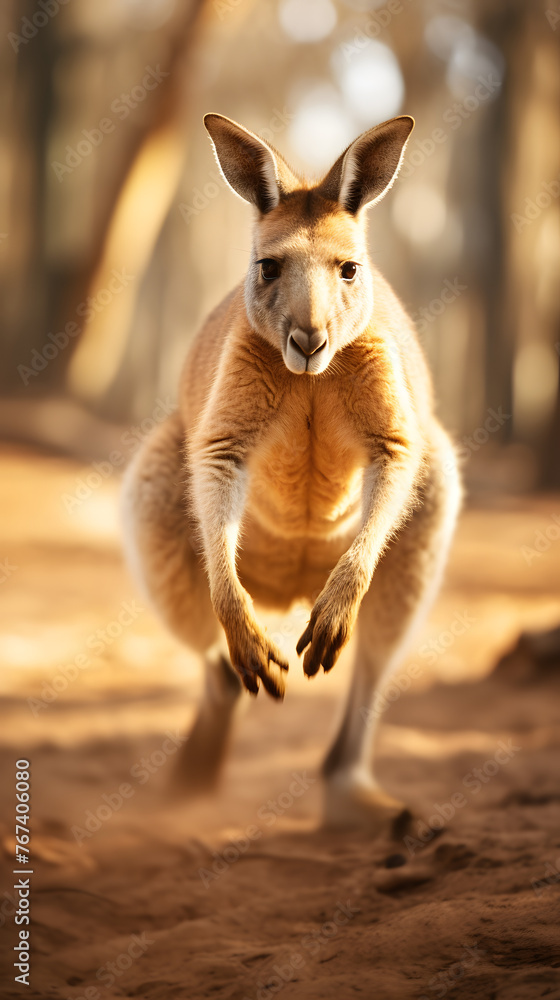 Fast running Kangaroo, kangaroo, running kangaroo with motion blurred background