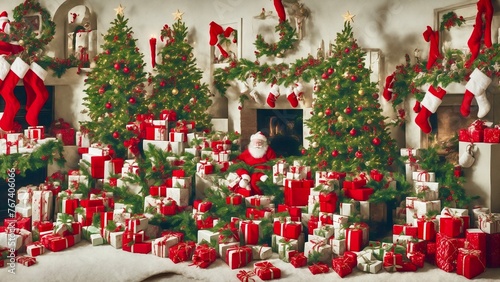 christmas tree decorations and many gifts 