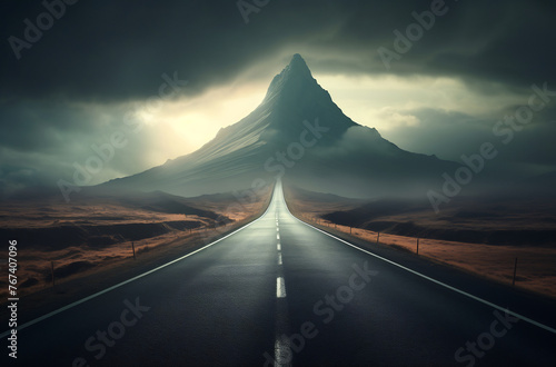 Long road leading to mountain