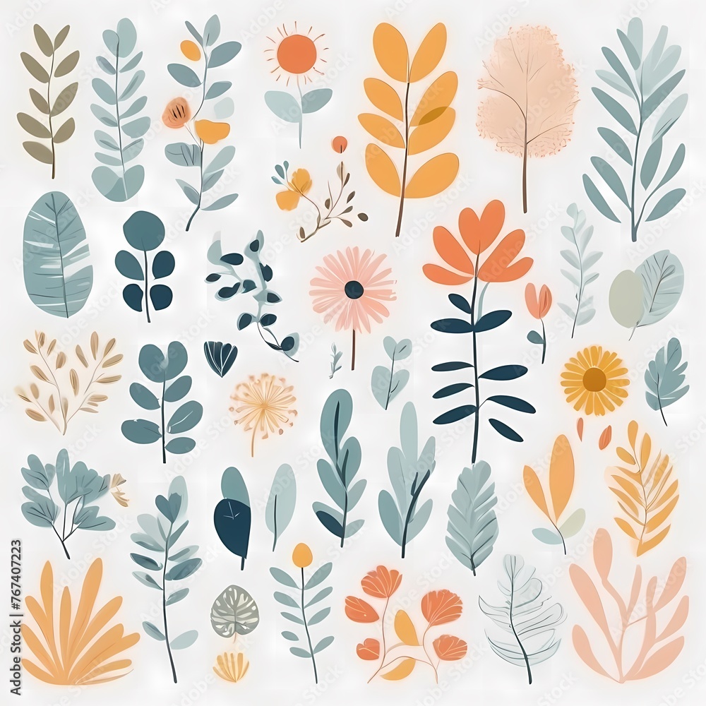 A collection of seamless pattern, colorful abstract plants and flowers. Hand drawn Collection of leaves and flowers. A close up of a pattern of flowers and leaves.
A collection of seamless pattern, colorful abstract plants and flowers. Hand drawn Collection of leaves and flowers. A close up of a pattern of flowers and leaves.