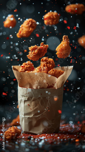 Fried Chicken Explosion: Mid-Air Toss with Spices