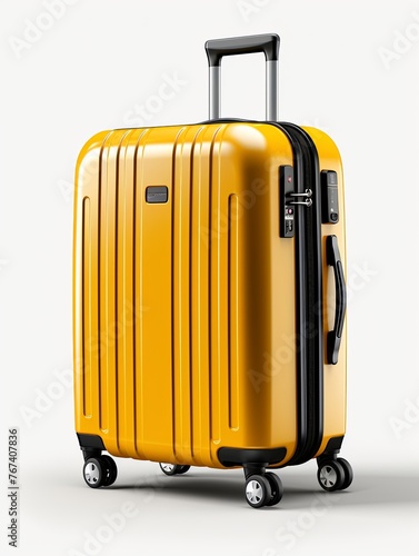 Isolate large yellow travel suitcase, large suitcase for luggage, summer vacation, tourism, vacation, Generative AI.