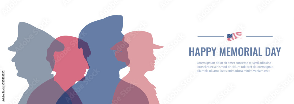 Memorial Day banner with silhouettes of soldiers and space for text.Vector illustration.
