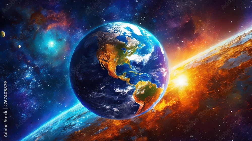 Obraz premium Earth part of the Solar system, moving through outer space