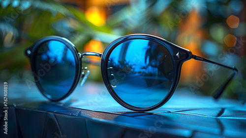 Prescription sunglasses with navy blue frames. photo