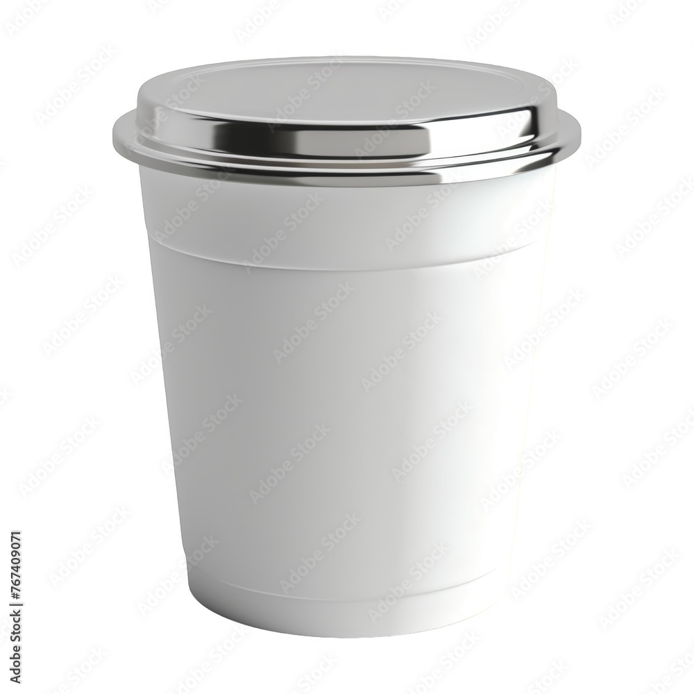 Front of a large single white cup mockup with a silver lid sits on a transparent background Front of a large single white cup mockup with a silver lid sits on a transparent background