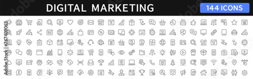 Digital marketing thin line icons. Marketing, seo, advertising icon. Vector