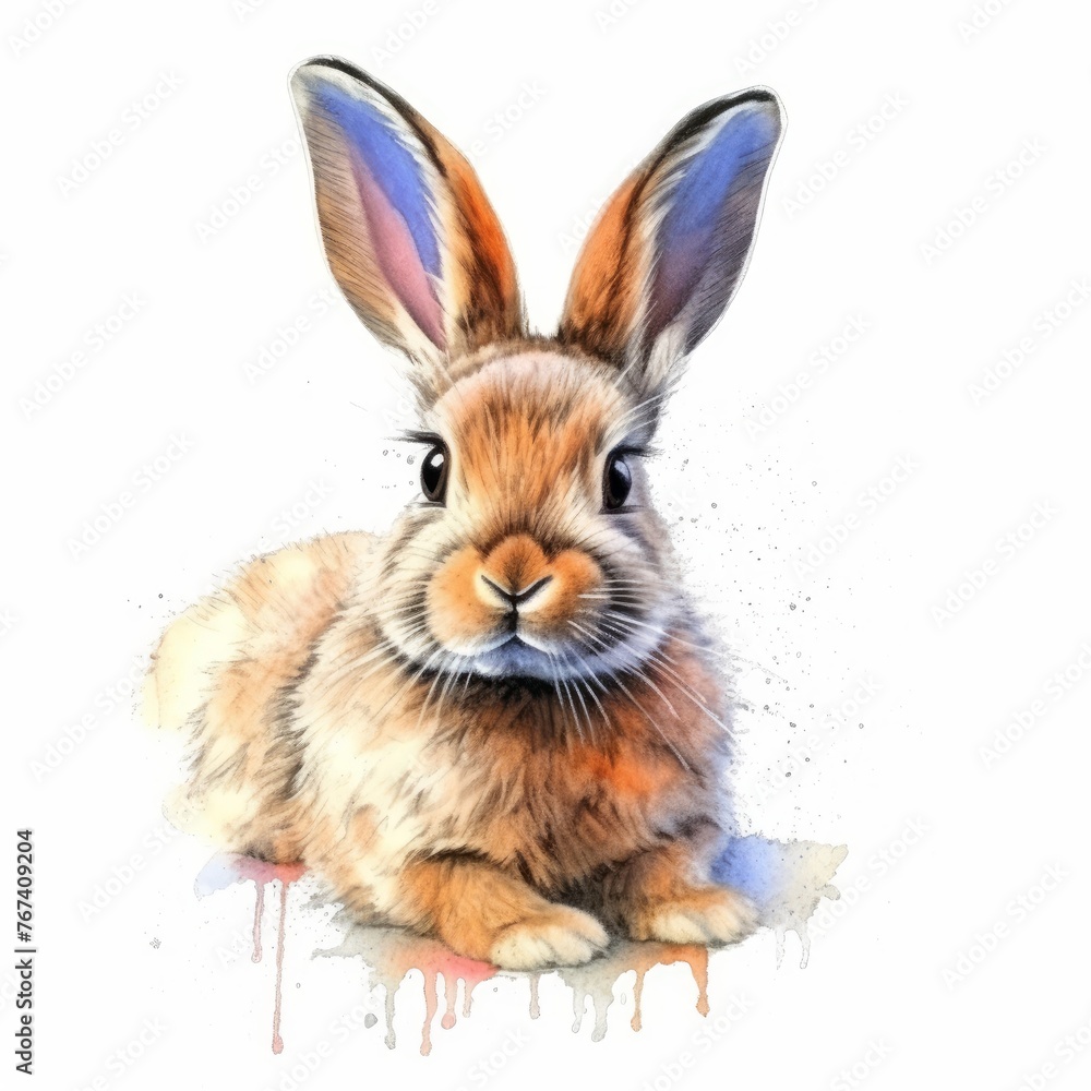 Fototapeta premium cute watercolor painted bunny isolated on white