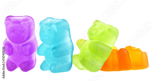 Colorful jelly gummy bears isolated on a white background. Colored tasty jelly candies.