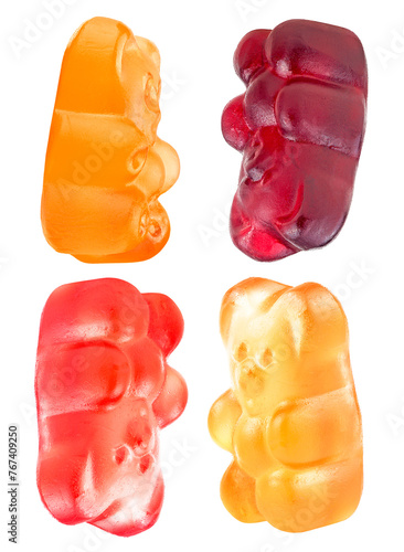 Sweet jelly marmalade bears isolated on a white background. Colorful fruit gummy candies.