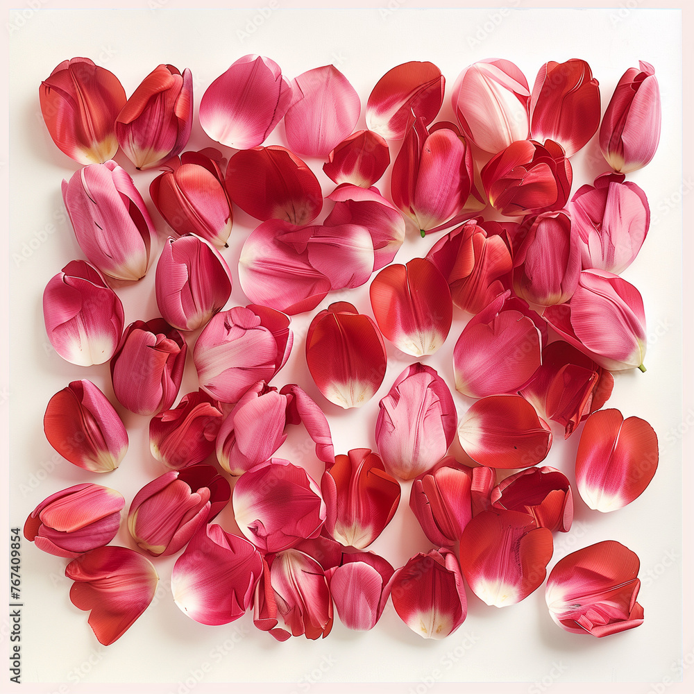 Tulip petals on white.Minimal creative nature concept