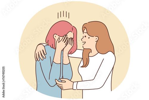 Caring woman comfort unhappy friend