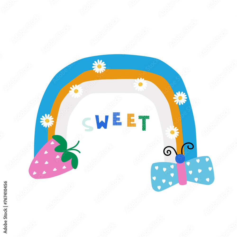 custom made wallpaper toronto digitalCute summer print with rainbow. Kids graphic. Vector hand drawn illustration.