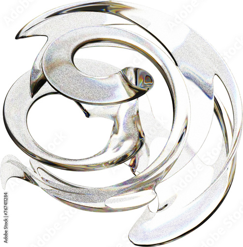 3d rendering. Abstract geometric shapes illustration. Dispersion glass objects isolated on transparent background