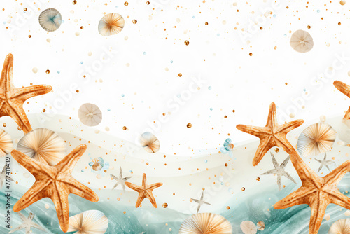Starfish and seashells on a white background © Canvas Alchemy