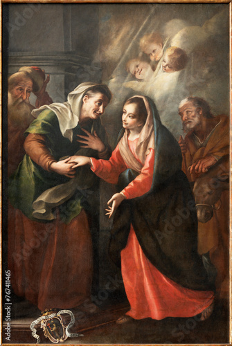 MILAN, ITALY - MARCH 7, 2024: The painting of Visitation in the church Chiesa di San Bartolomeo by unknown baroque artist. 