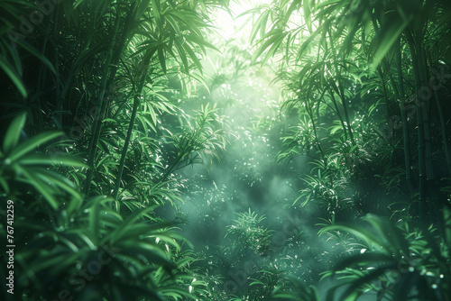 A dense bamboo grove creating a serene labyrinth of greenery, illustrating the resilience and versatility of bamboo in nature. Concept of bamboo as a versatile plant. Generative Ai.