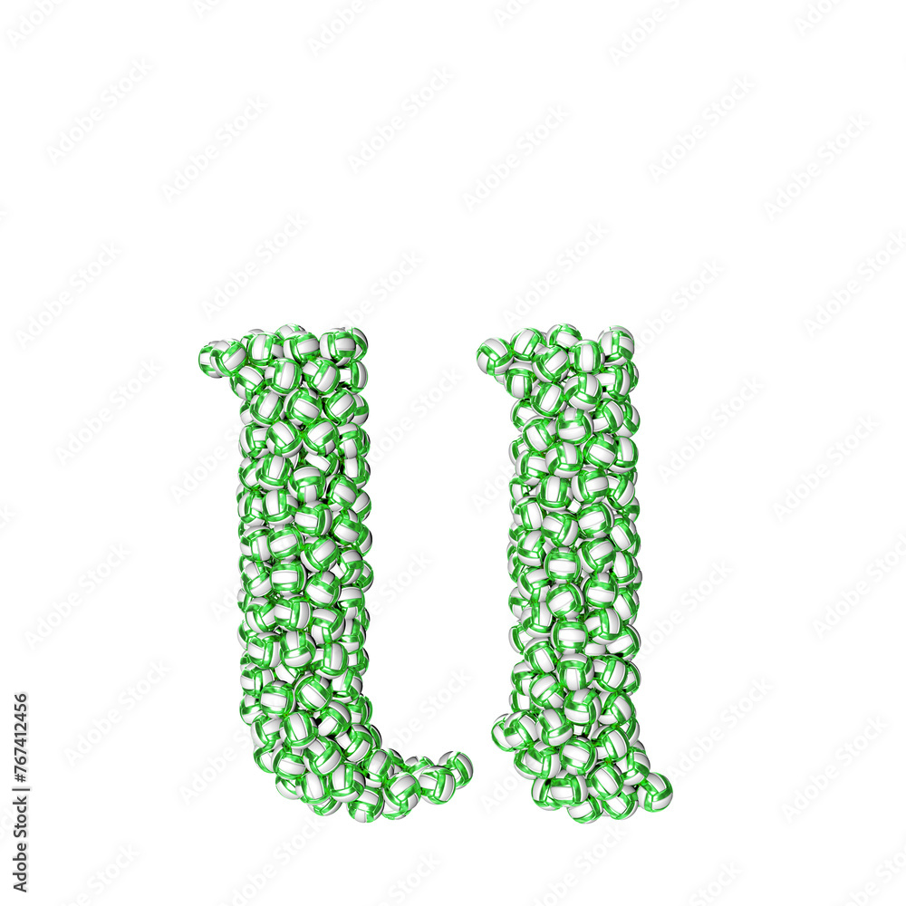 Symbol made of green volleyballs. letter u Symbol made of green volleyballs. letter u