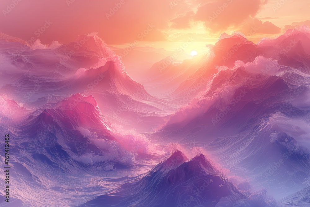 A fusion of pastel pigments delicately interwoven, embodying the soft elegance and subtlety of a dreamlike watercolor landscape. Concept of ethereal pastel colorscapes. Generative Ai.