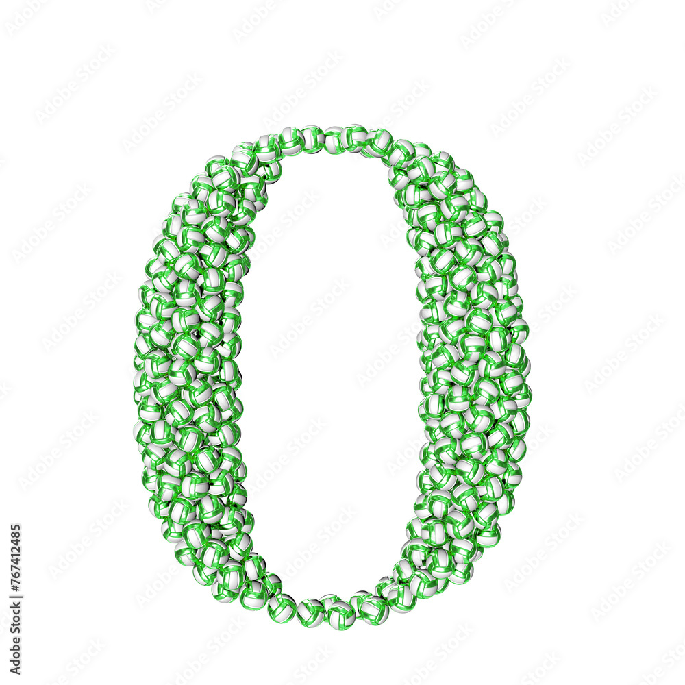 Symbol made of green volleyballs. number 0 Symbol made of green volleyballs. number 0