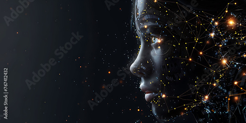 female face acquiring artificial intelligence, on a black background