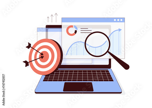 Digital marketing, social media market or advertising concept design. Character working at business project strategy