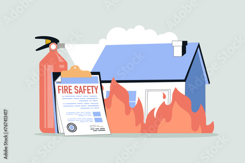 Fire insurance abstract concept vector illustration. Fire property insurance, accident economic loss, belongings photo
