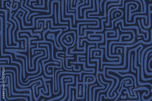 Intricate Blue and Black Maze Pattern