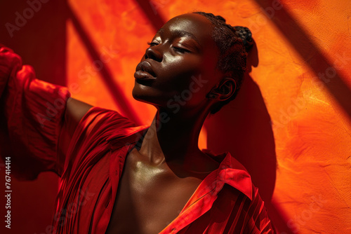 Elegant Beauty in Red: Fashion Model Portrait.