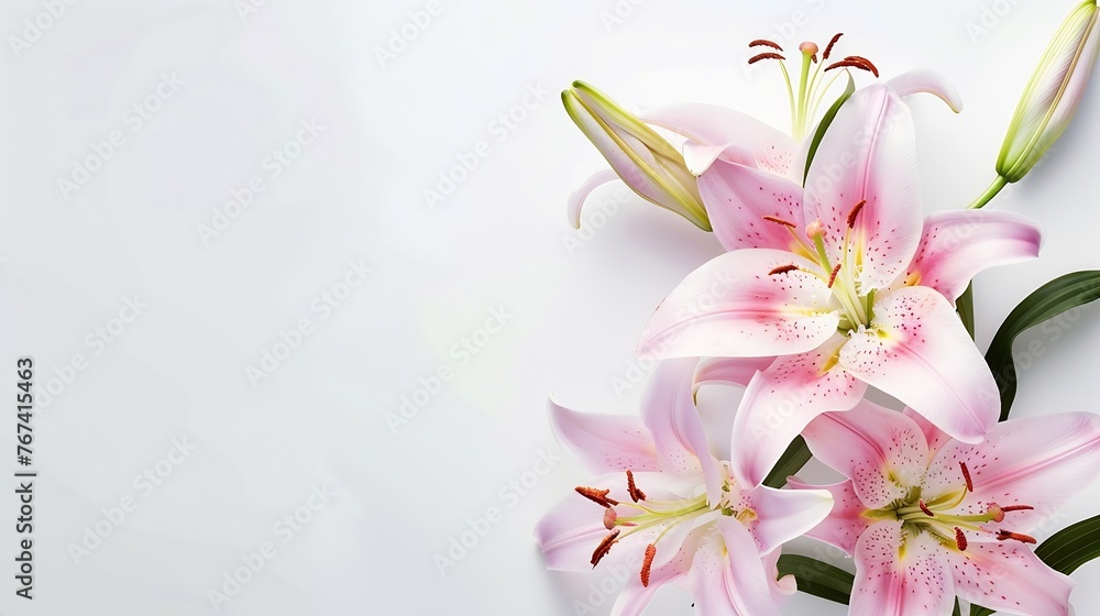 Generative AI : Pink lily flower bouquet isolated on white background for card and decoration