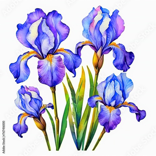 Watercolor iris clipart with intricate purple and blue blooms