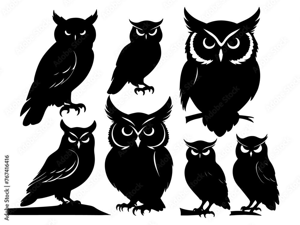 Obraz premium Set of a owl silhouette vector