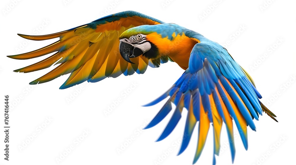 Fototapeta premium Generative AI : Colorful macaw parrot isolated on white background.