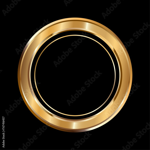 Detailed round golden circle isolated on white background. Gold ring logo. Victory, honorable achievement, quality product, anniversary. Vector illustration