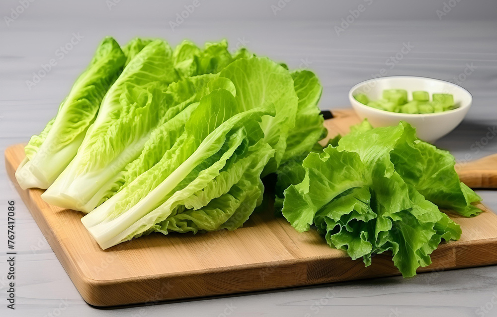 fresh lettuce vegetables cut raw on wooden plate on white table fresh lettuce vegetables cut raw on wooden plate on white table