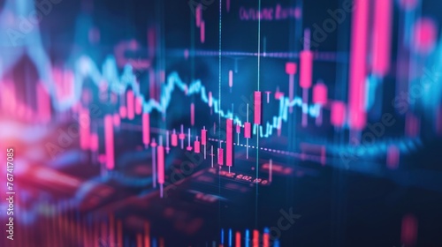 financial stock market charts, statistics and investment indicators on dashboard for trading