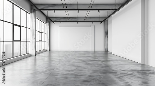 Generative AI : Picture exposition modern gallery,open space.Blank white empty canvas contemporary industrial place.