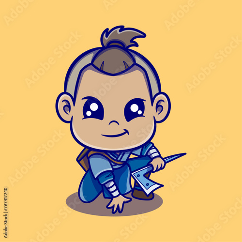 Cute a boy ninja cartoon icon illustration. vector icon concept. Flat cartoon style