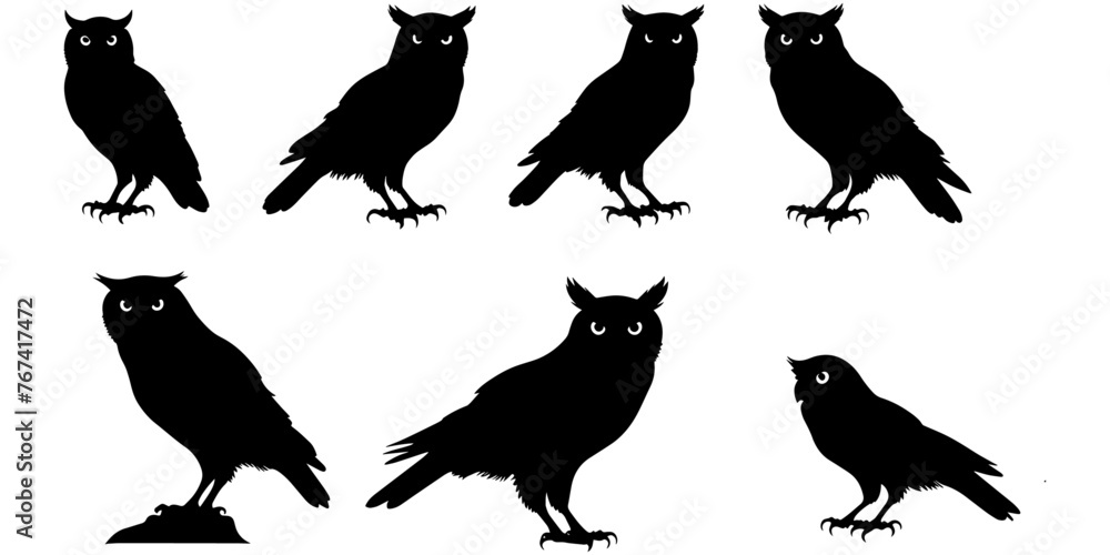 Set of a owl silhouette vector Set of a owl silhouette vector