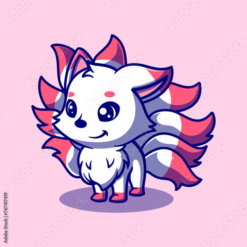 Cute a gumiho cartoon icon illustration. vector icon concept. Flat cartoon style