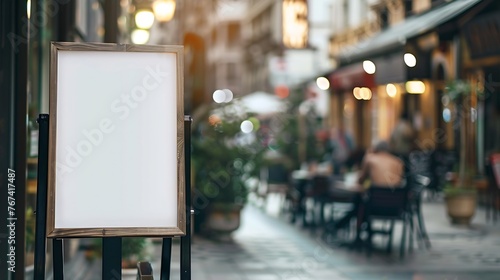 Generative AI : Signboard on the street. Angled empty menu board stand. Restaurant sidewalk white sign board. 