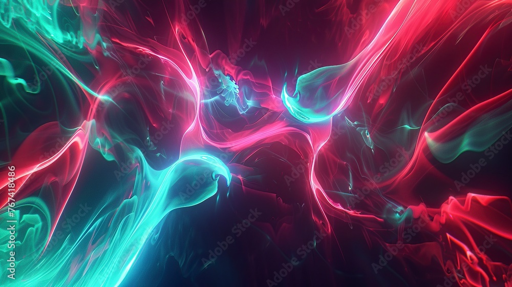 Fototapeta premium 3D Neon Background with Dynamic Shapes Morphing and Shifting Against a Dark Background. Futuristic Neon Art Concept.