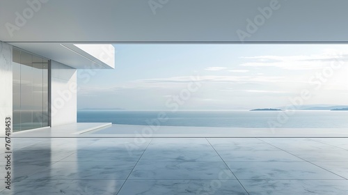 Generative AI : Empty wall and floor of luxury sea view pool villa - 3d rendering