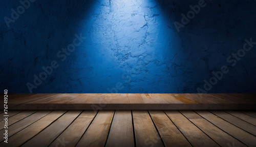 Display Stand and Exhibition Stand for Items with Wooden, Marble, Sand, Neon Surface with Smoke and Grey, Blue Damaged Concrete Wall, Mountain Background