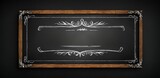 Blank black chalkboard mockup in wooden frame on black wall